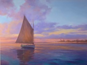 Catboat at Sunset, 30x40, Oil on Canvas